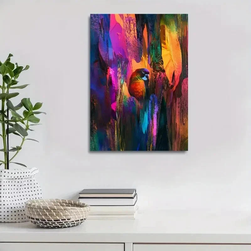 Contemporary Abstract Rainforest Parrot Painting 40x60cm Metal Print Ready to Hang
