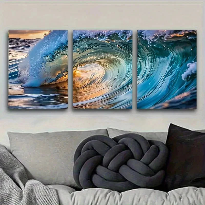 3pcs Dynamic Ocean Wave Photography Wall Art Set Canvas Framed 50x70cm - High Quality Print 100% Australian Made Wall Canvas Ready to Hang - Bella Home Decor