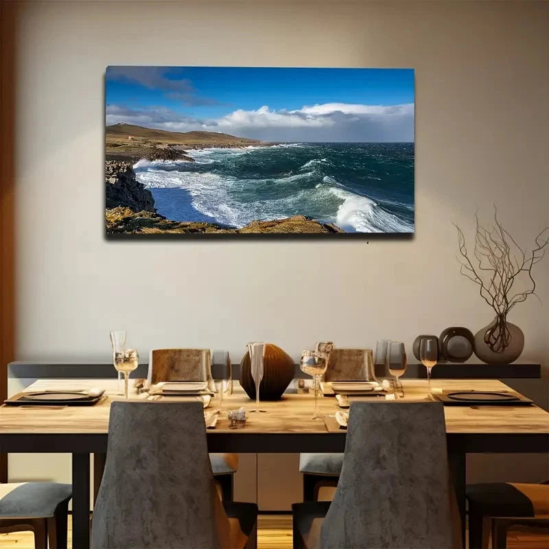 Vibrant Coastal Landscape Wall Art Canvas Office Home Room Framed 120x60cm