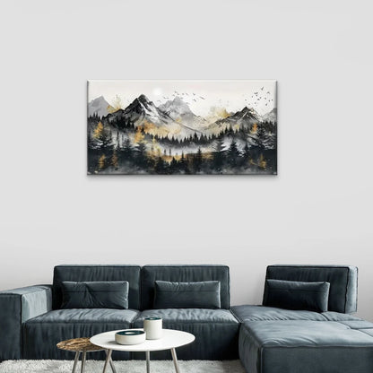 Mountains Trees Birds Wall Art Canvas Office Home Room Framed 120x60cm