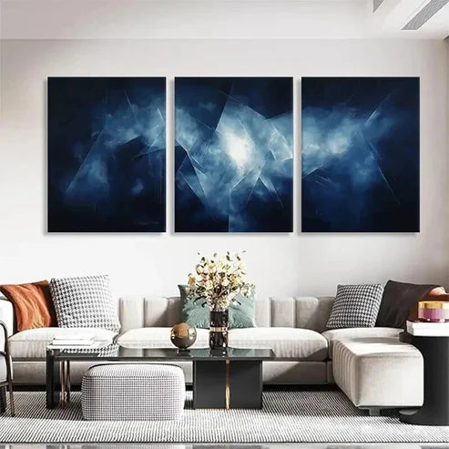 3pcs Abstract Blue Geometric and Light Effects Wall Art Canvas Unframed - High Quality Print 100% Australian Made Wall Canvas - Bella Home Decor
