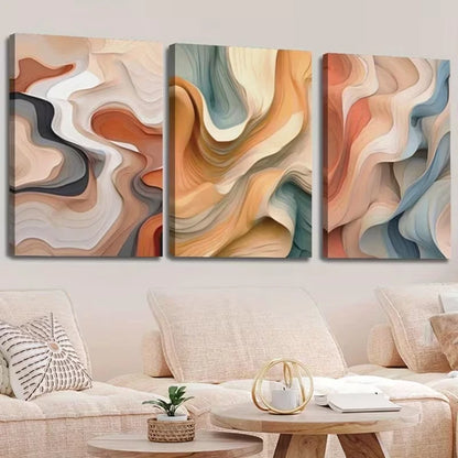 3pcs Abstract Colorful Wavy Lines Wall Art Set Canvas Framed 50x70cm – High Quality Print, 100% Australian Made, Ready to Hang