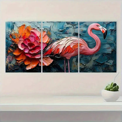 3pcs Vibrant Flamingo & Lotus oi     Wall   Wall Art Set Canvas Framed 40x60cm - High Quality Print 100% Australian Made Wall Canvas Ready to Hang