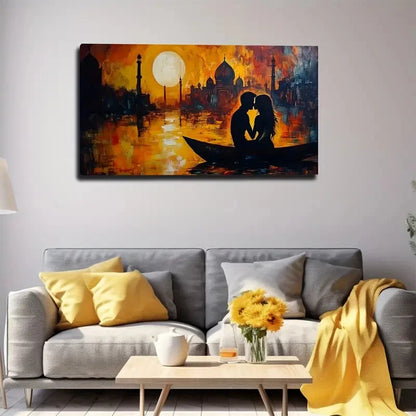 Sunset Boat Couple Wall Art Canvas Office Home Room Framed 120x60cm