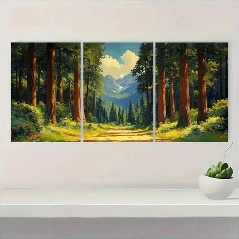 3pcs Sequoia Trees Park Redwood Wall Art Canvas Unframed - High Quality Print 100% Australian Made Wall Canvas