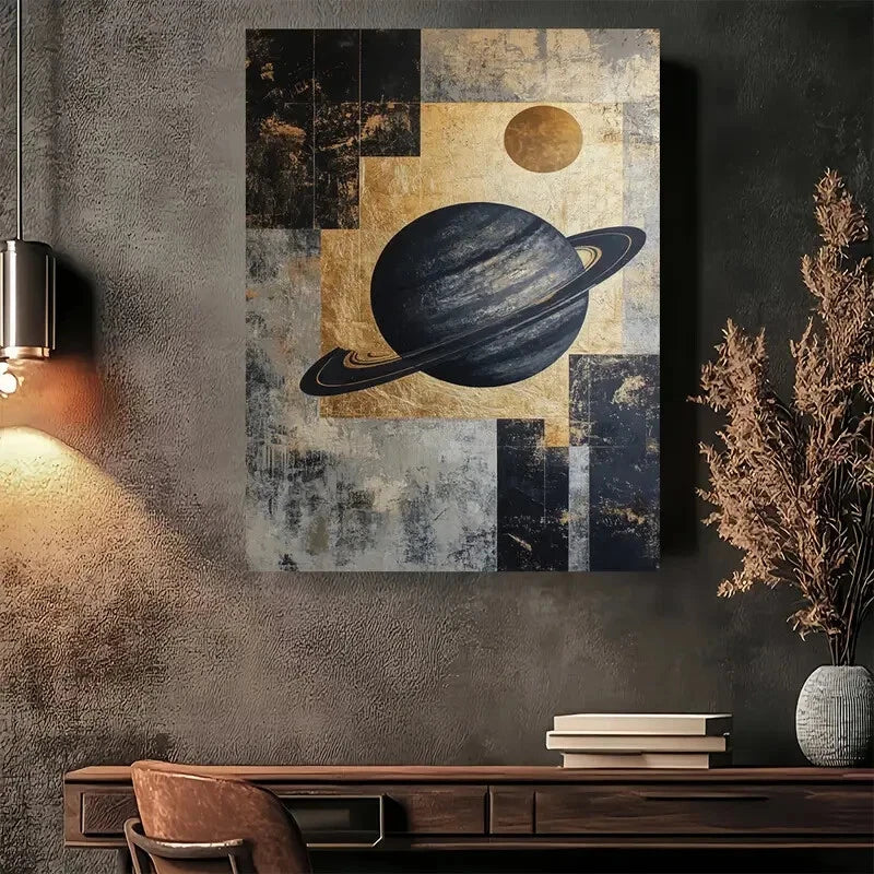Beautiful Abstract Space Celestial Planets Painting 40x60cm Metal Print Ready to Hang - Bella Home Decor