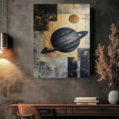 Beautiful Abstract Space Celestial Planets Painting 40x60cm Metal Print Ready to Hang - Bella Home Decor