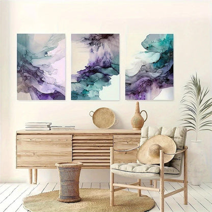 3pcs Artificial Jade Abstract Purple Green Metal Print Ready to Hang Art - Bella Home Decor