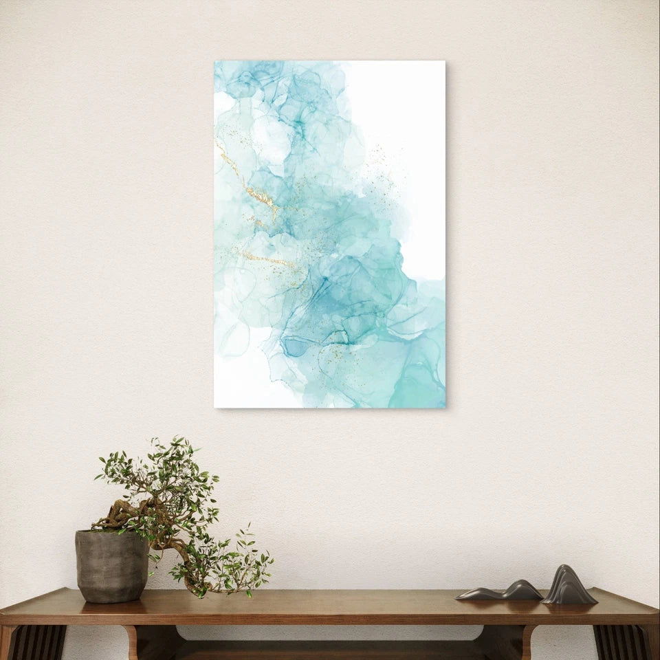 Minimalist Turquoise Blue and Gold Alcohol Ink 40x60cm Metal Print Ready to Hang