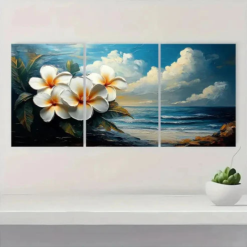 3pcs Tropical Hawaiian Flower OL Wall Art Canvas Unframed - High Quality Print 100% Australian Made Wall Canvas - Bella Home Decor