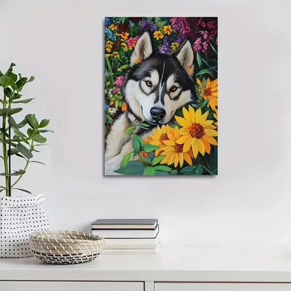 Flowers And Plants Cute Chow Chow Dog Painting 40x60cm Metal Print Ready to Hang - Bella Home Decor