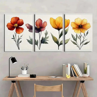 3pcs Wildflower Floral Botanical Perfect Wall Art Set Canvas Framed 40x60cm - High Quality Print 100% Australian Made Wall Canvas Ready to Hang
