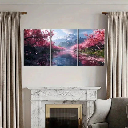 3pcs Anime Cherry Blossom Tree Landscape Wall Art Set Canvas Framed 40x60cm - High Quality Print 100% Australian Made Wall Canvas Ready to Hang - Bella Home Decor