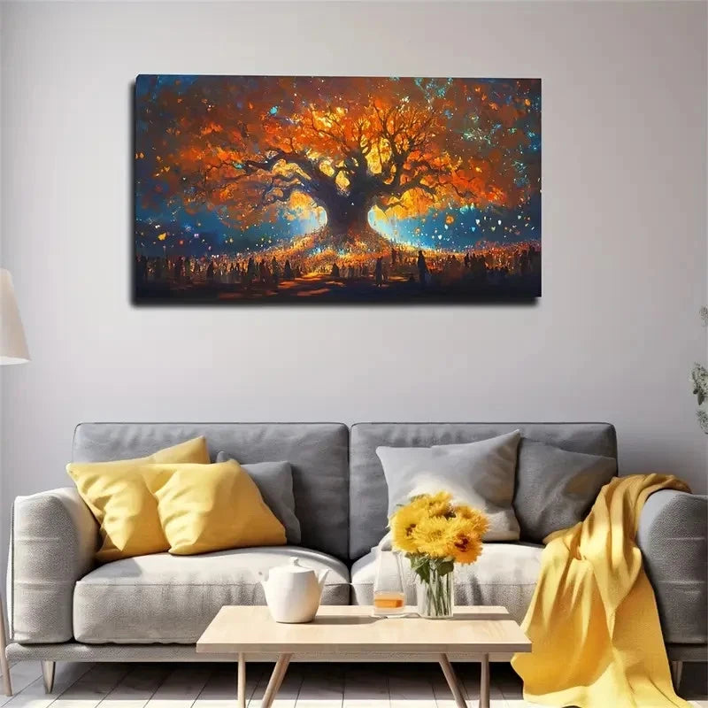 Vibrant Large Tree Silhouette Wall Art canvas office home room framed 120x60cm - Bella Home Decor