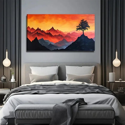 High Mountain Tree Suitable Wall Art Canvas Office Home Room Framed 120x60cm
