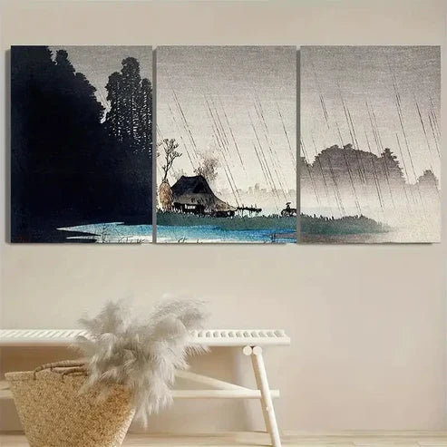 3pcs Rain at Igusaji Wall Art Set Canvas Unframed - High Quality Print 100% Australian Made Wall Canvas - Bella Home Decor