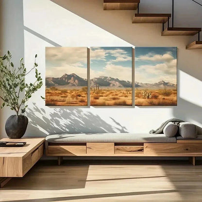 3pcs Vibrant Mountain Range & Cactus Scene Wall Art Set Canvas Framed 60x90cm - High Quality Print 100% Australian Made Wall Canvas Ready to Hang