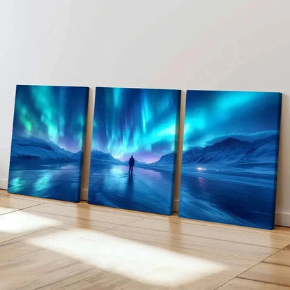 3pcs Aesthetic Aurora Northern Lights Anime Wall Art Set Canvas Framed 60x90cm - High Quality Print 100% Australian Made Wall Canvas Ready to Hang - Bella Home Decor
