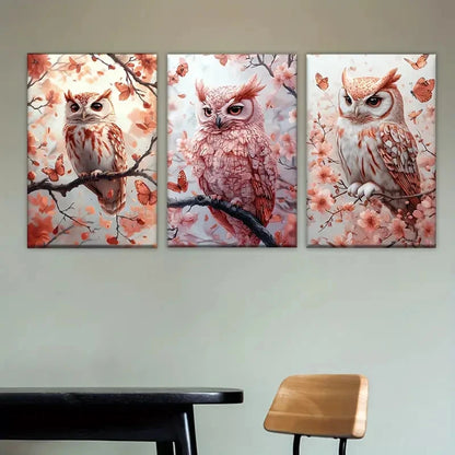 3pcs two owls sitting on a branch Wall Art Set Canvas Framed 40x60cm - High Quality Print 100% Australian Made Wall Canvas Ready to Hang - Bella Home Decor