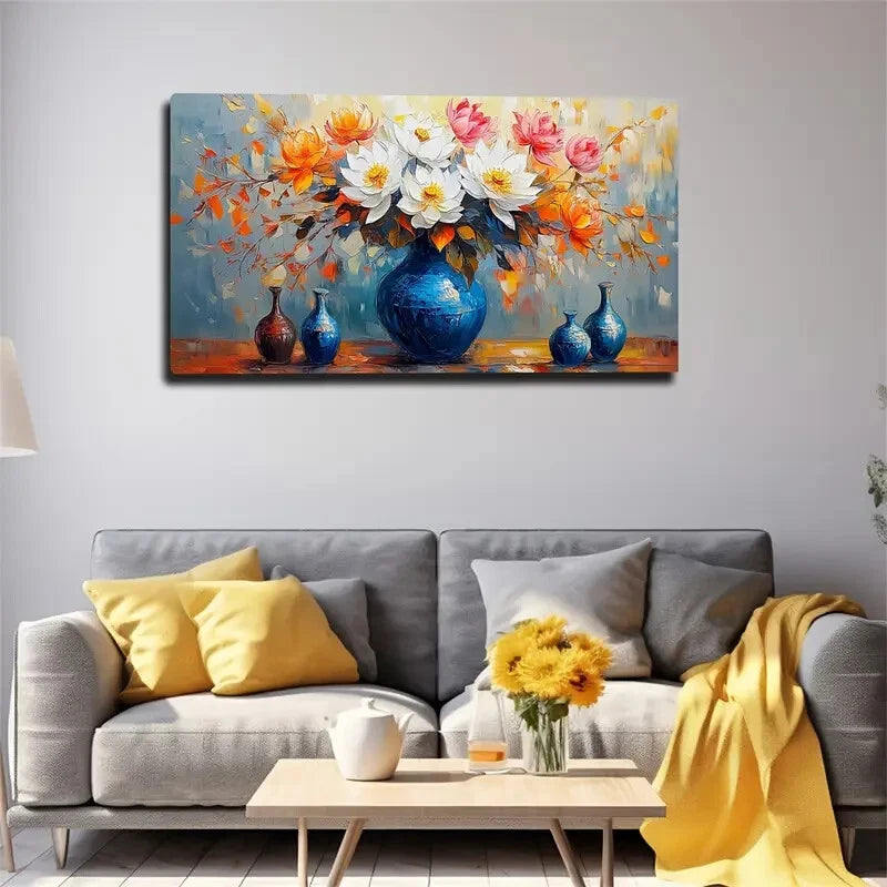 White Pink Orange Flower Vase Wall Art Canvas Office Home Room Framed 120x60cm - Bella Home Decor