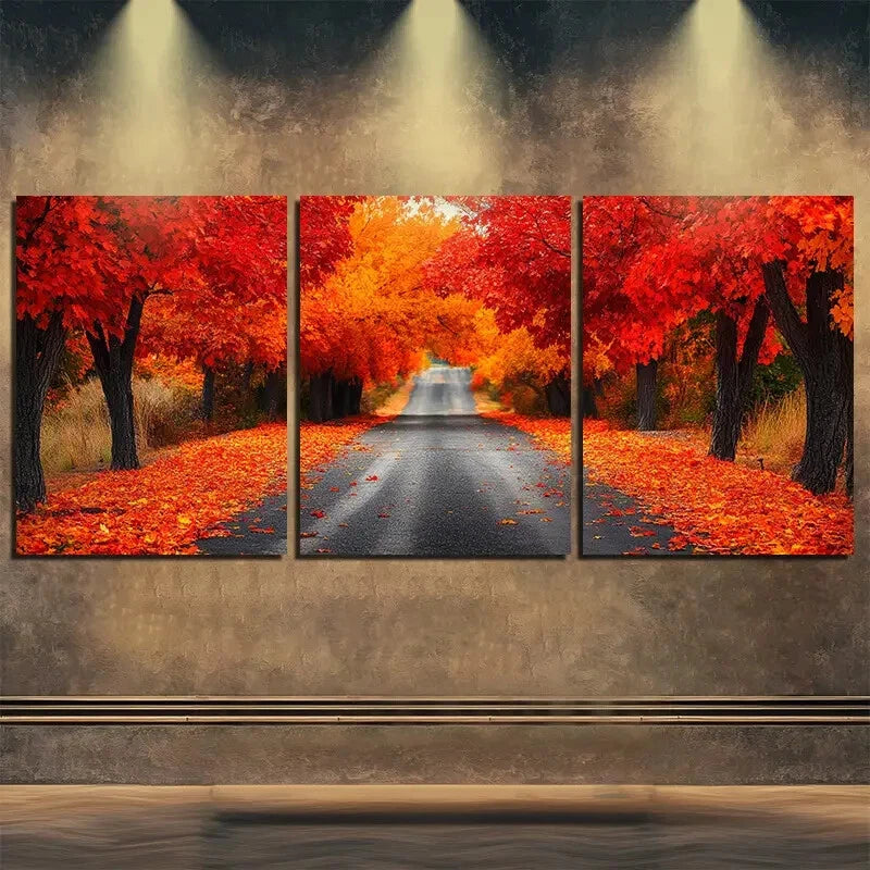 3pcs Vibrant Autumn Forest Road Nature Perfect Wall Art Set Canvas Framed 40x60cm - High Quality Print 100% Australian Made Wall Canvas Ready to Hang