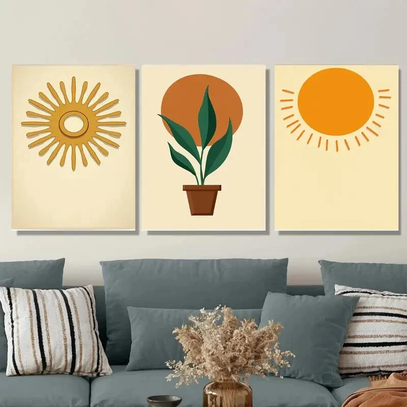 3pcs Sunny Botanical Modern Minimalist Metal Print Ready to Hang Art