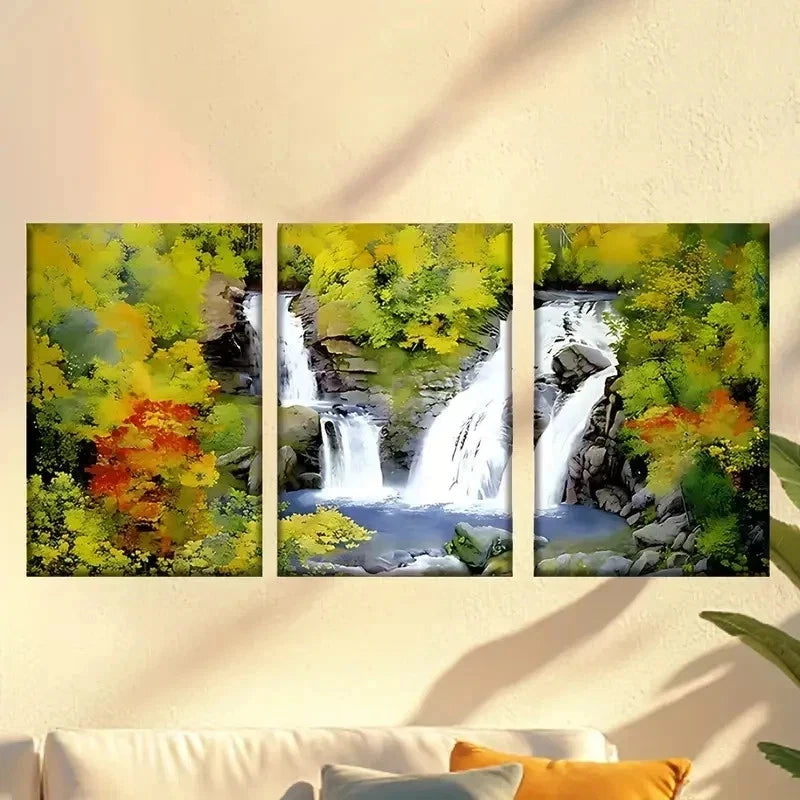 3pcs Waterfall in The Forest Wall Art Set Canvas Framed 50x70cm - High Quality Print 100% Australian Made Wall Canvas Ready to Hang