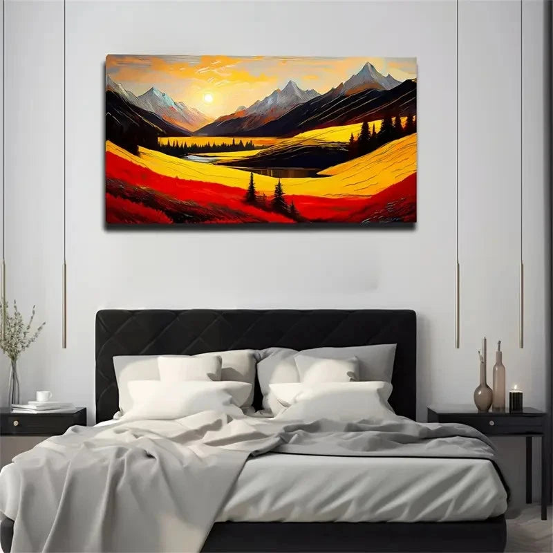 Vibrant Sunrise Over Mountains Wall Art Canvas Office Home Room Framed 120x60cm