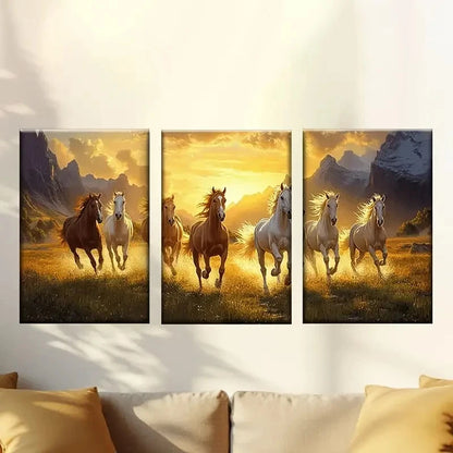 3pcs four horses running in the field Wall Art Set Canvas Framed 60x90cm - High Quality Print 100% Australian Made Wall Canvas Ready to Hang - Bella Home Decor