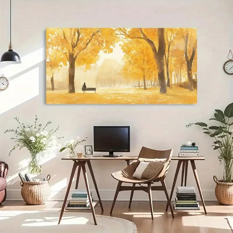 Autumn Park Yellow Leaves Wall Art Canvas Office Home Room Framed 120x60cm - Bella Home Decor