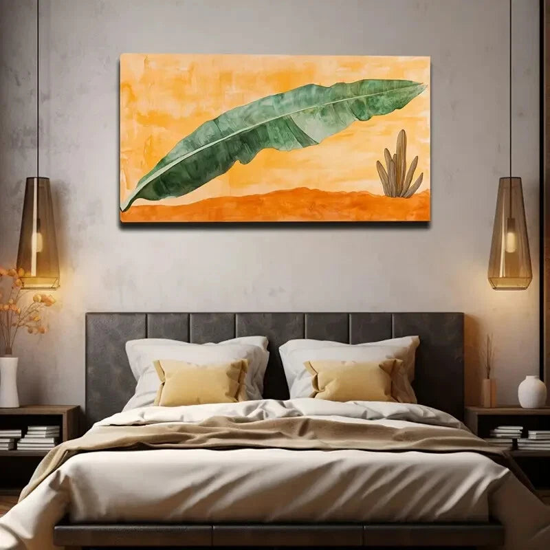 Vibrant Orange Leaves & Cactus Wall Art Canvas Office Home Room Framed 120x60cm - Bella Home Decor