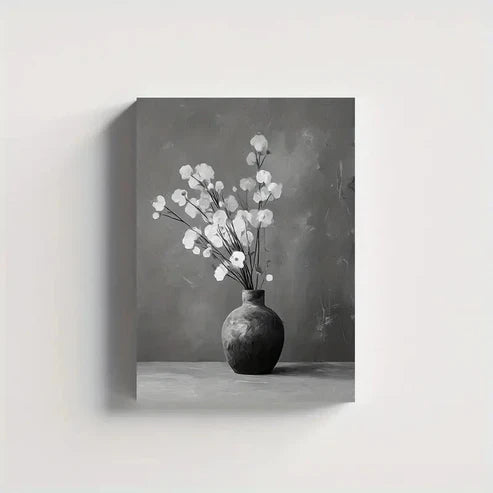 Black & White Floral Arrangement Painting 60x90cm Metal Print Ready to Hang