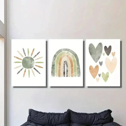 3pcs Bohemian Neutral Sun Rainbow Wall Art Set Canvas Unframed - High Quality Print 100% Australian Made Wall Canvas - Bella Home Decor