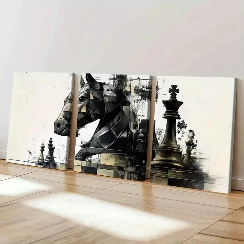3pcs Pieces in Chess Abstract Artistic Wall Art Set Canvas Framed 40x60cm - High Quality Print 100% Australian Made Wall Canvas Ready to Hang - Bella Home Decor