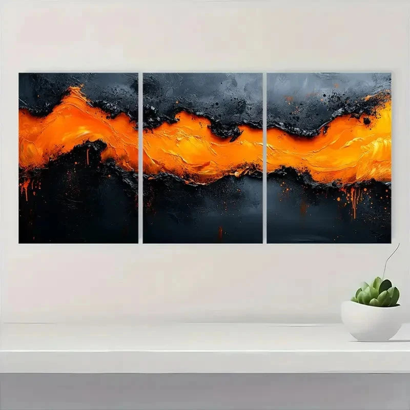3pcs Classic Contemporary   Black and Orange    Wall Art Set Canvas Framed 60x90cm - High Quality Print 100% Australian Made Wall Canvas Ready to Hang - Bella Home Decor