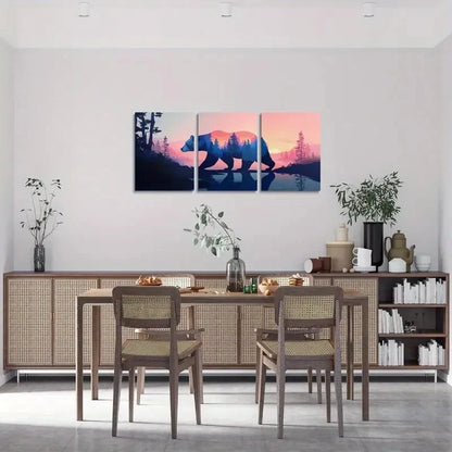 3pcs Sunset Forest Scene with Polar Bear Metal Print Ready to Hang Art