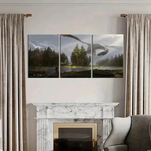 3pcs Magical Style Aesthetic Dragon Retro Wall Art Canvas Unframed – High Quality Print 100% Australian Made Wall Canvas