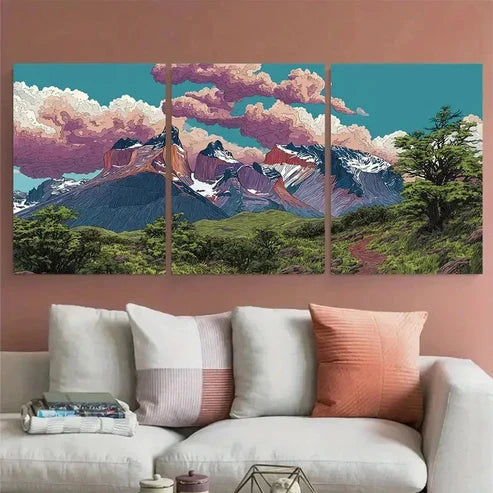 3pcs Garden Path Textured Field Wall Art Canvas Unframed - High Quality Print 100% Australian Made Wall Canvas - Bella Home Decor