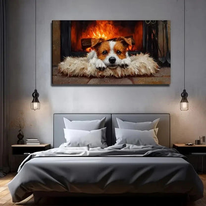 Vibrant Cute Little Dog Wall Art Canvas Office Home Room Framed 120x60cm