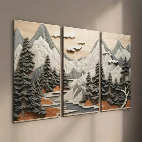 3pcs Forest Scene with Trees and Mountains Wall Art Set Canvas Unframed - High Quality Print 100% Australian Made Wall Canvas - Bella Home Decor