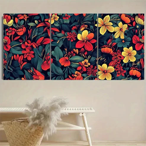 3pcs Vibrant Floral Colors Wall Art Set Canvas Unframed - High Quality Print 100% Australian Made Wall Canvas - Bella Home Decor