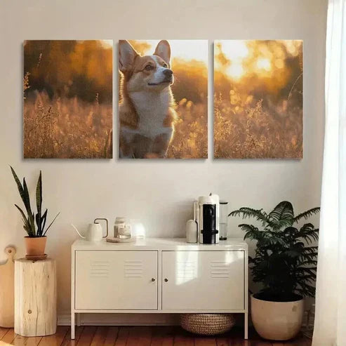 3pcs Corgi Dog in Tall Grass Decoration Wall Art Canvas Unframed - High Quality Print 100% Australian Made Wall Canvas - Bella Home Decor