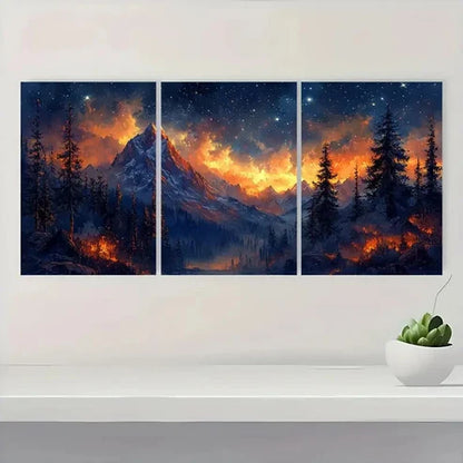 3pcs Starry Night Landscape Midnight Summit Z Wall Art Set Canvas Unframed - High Quality Print 100% Australian Made Wall Canvas