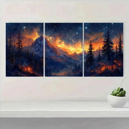 3pcs Starry Night Landscape Midnight Summit Z Wall Art Set Canvas Unframed - High Quality Print 100% Australian Made Wall Canvas - Bella Home Decor