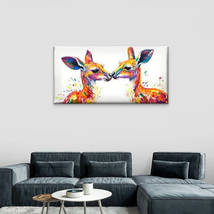 Two Deer Abstract Colourful Wall Art Canvas Office Home Room Framed 120x60cm