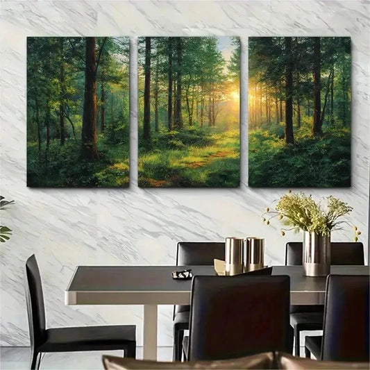 3pcs Sunrise View Among Trees Forest Perfect Wall Art Set Canvas Framed 50x70cm - High Quality Print 100% Australian Made Wall Canvas Ready to Hang