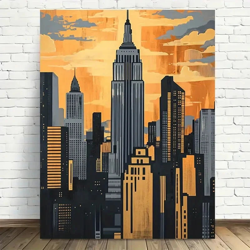 Beautiful Modern Cityscape Vintage Design Painting 40x60cm Metal Print Ready to Hang - Bella Home Decor