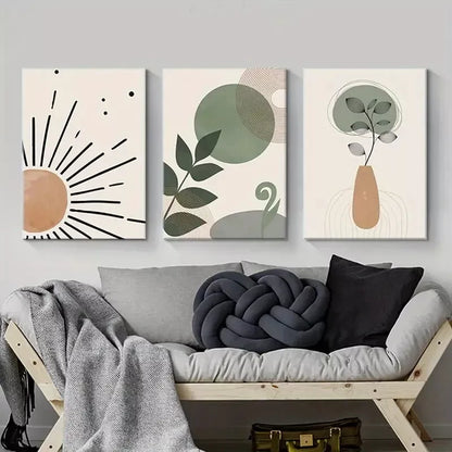 3pcs Green Bohemian Abstract Art Canvas Framed 40x60cm - High Quality Print 100% Australian Made Wall Canvas Ready to Hang - Bella Home Decor