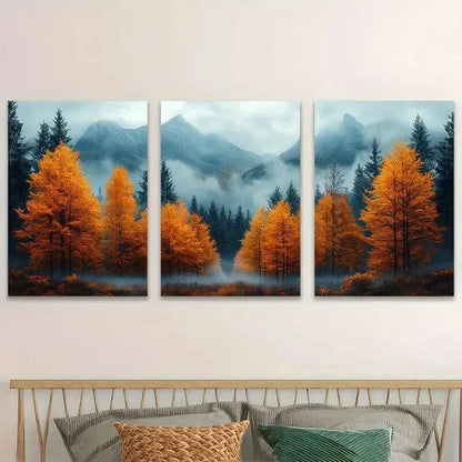 3pcs Autumn Mountain Landscape Misty Perfect Wall Art Set Canvas Framed 60x90cm - High Quality Print 100% Australian Made Wall Canvas Ready to Hang - Bella Home Decor