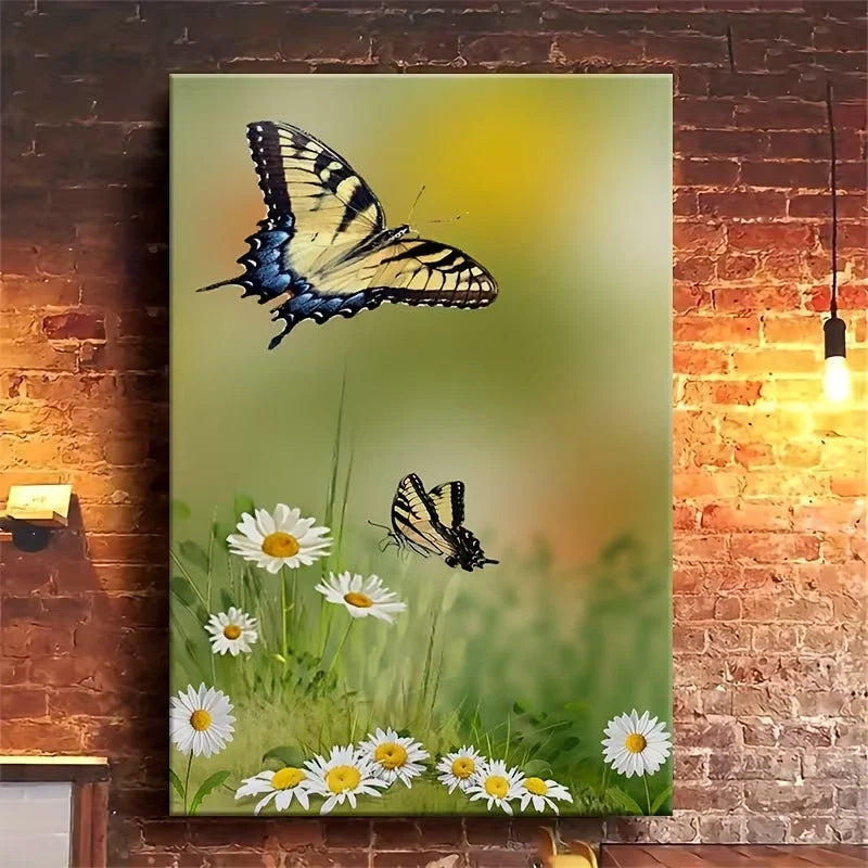 Butterfly Daisies Nature  60x90cm Metal Print Ready to Hang